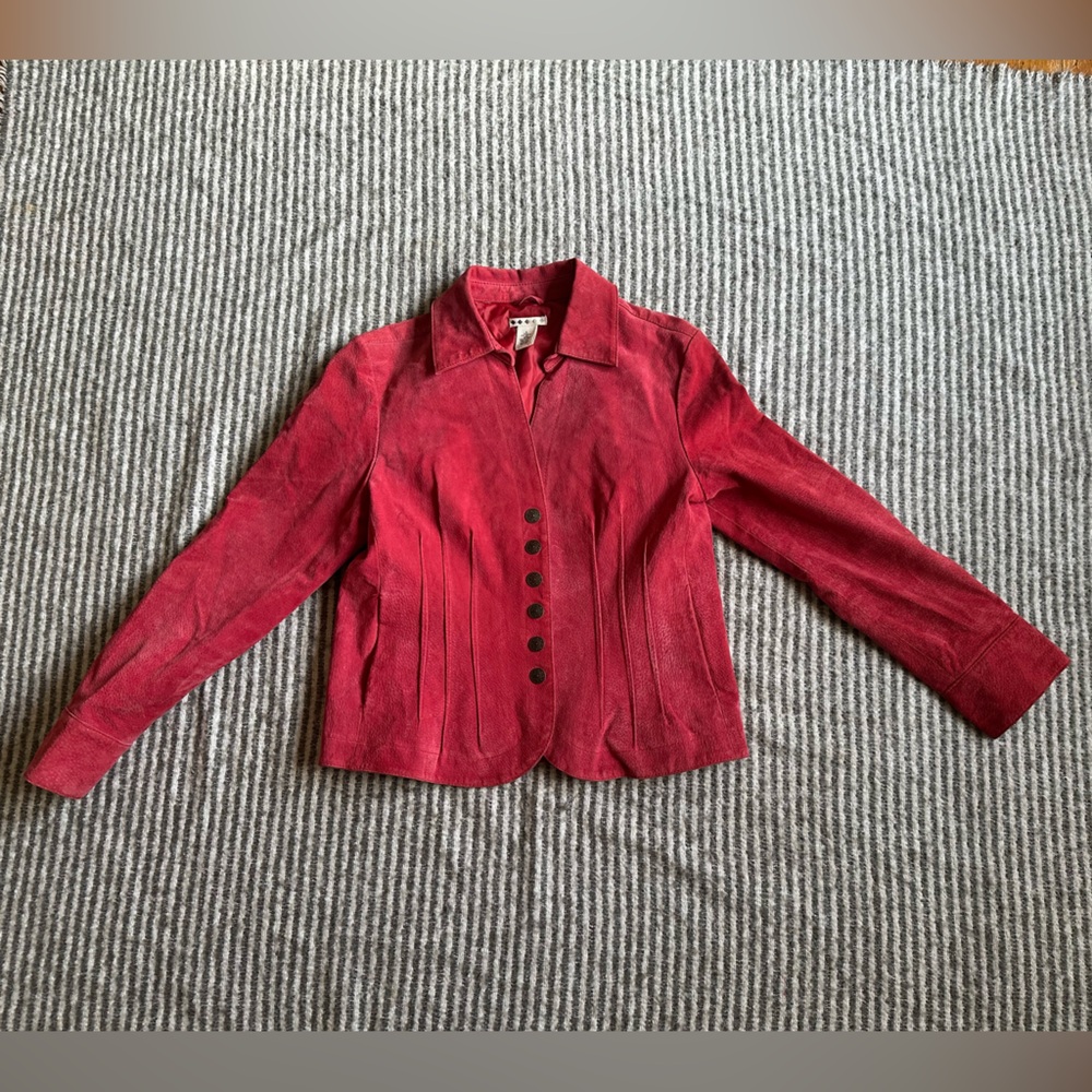 Salmon Pink Suede Button-Up Jacket